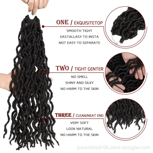 Wavy Gypsy Locs Ombre Crochet Hair 18"Goddess Locs 100% Faux Locs African Roots Dreadlocs Synthetic Braiding Hair Extensions